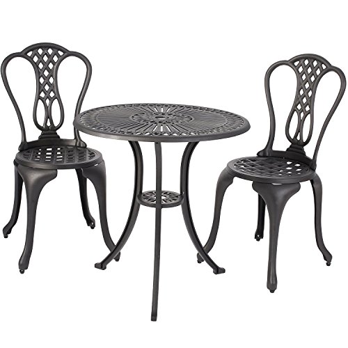Merax 3-Piece Outdoor Bistro Patio Set Cast Aluminum Furniture Set Table and Chairs Black