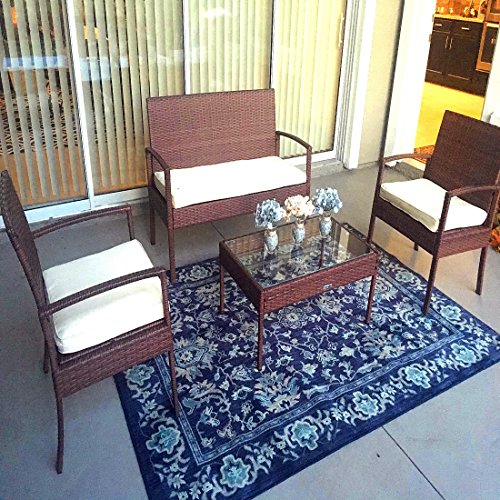 Radeway Patio Outdoor Furniture Sets of 4 Patio Chairs Sofa With Cushioned Seat Outdoor Patio Table Sets