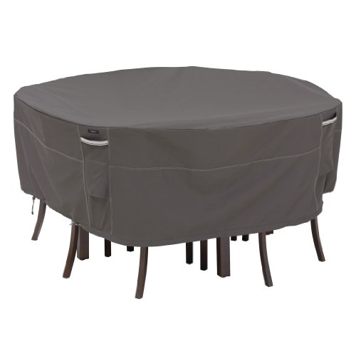 Classic Accessories Ravenna Round Patio Table and Chair Cover - Premium Outdoor Furniture Cover with Durable and Water Resistant Fabric Large Taupe 55-158-045101-EC