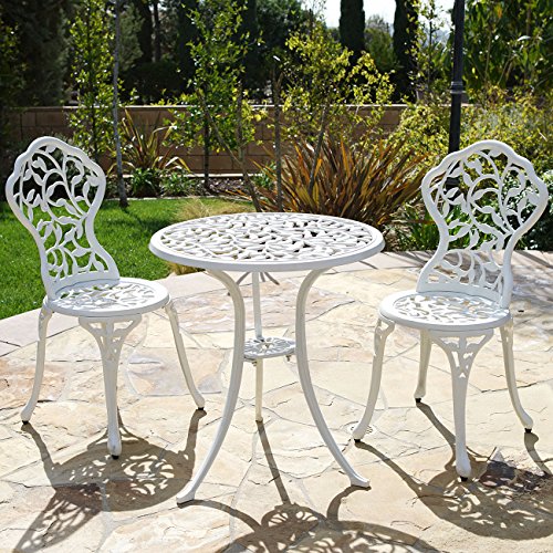 Belleze Outdoor Patio Furniture Leaf Design Bistro Set In Antique White