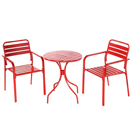 Giantex 3pcs Bistro Round Table Chair Furniture Set Table Patio Steel Red