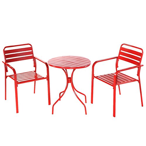 Giantex 3pcs Bistro Round Table Chair Furniture Set Table Patio Steel Red