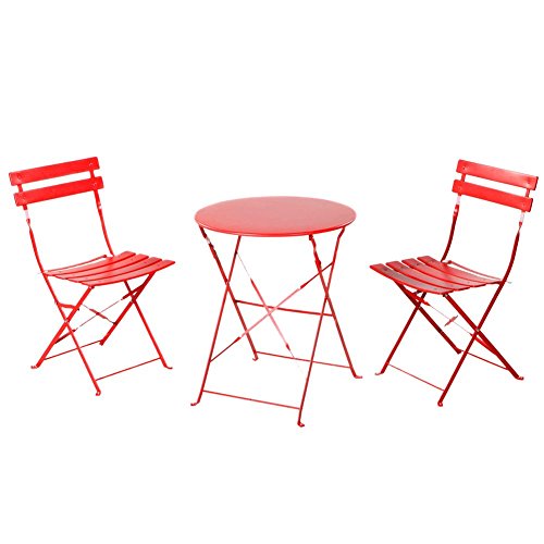 Grand Patio Outdoor Balcony Folding Steel Bistro Furniture Sets Foldable Table And Chairs Red