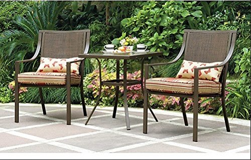 Mainstays Alexandra 3-piece Bistro Outdoor Patio Furniture Set Features Red Stripe Cushions With Butterflies