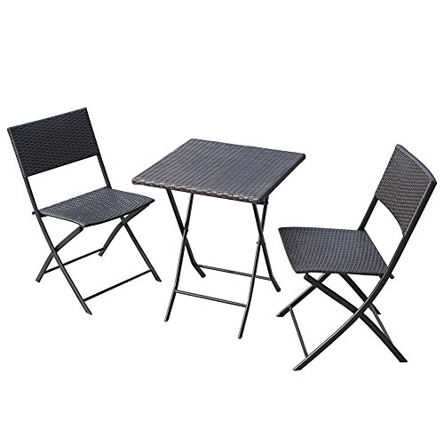 Patiopost 3 Piece Patio Bistro Furniture Set Outdoor Porch Pe Wicker Rattan Table And Chairs Brown