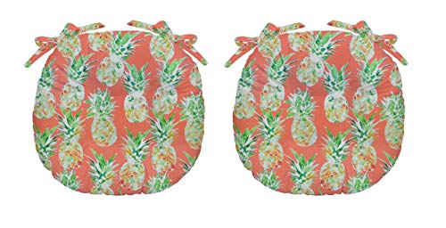 RSH Décor Indoor Outdoor Patio Furniture Set of 2 Tufted Bistro Round Chair Seat Cushion Pads with Ties ~ Available in 4 Sizes Various Fabrics - 18 Oahu Coral Bright Pineapple