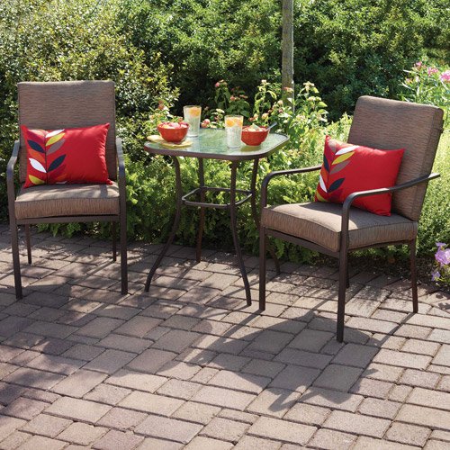 Crossman 3 Piece All Weather Square Outdoor Bistro Furniture Patio Set Glass Top Table 2 Chairs Full Set Quality