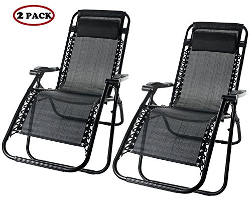 Merax Lounge Chair Zero Gravity Deck Chair Folding Reclining Patio Chair Set of 2Black