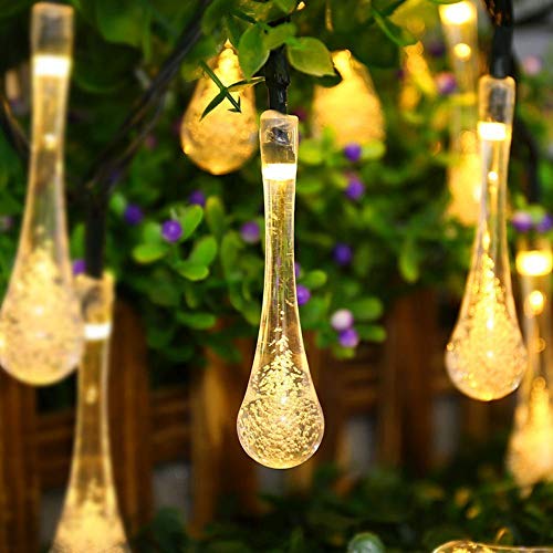 Darknessbreak 8 Modes Solar Christmas Lights Outdoor 21ft 30 LED Outdoor Water Drop Christmas String Lights for Christmas TreeHoliday PartyGiftPatioLawnTable UmbrellaWarm White