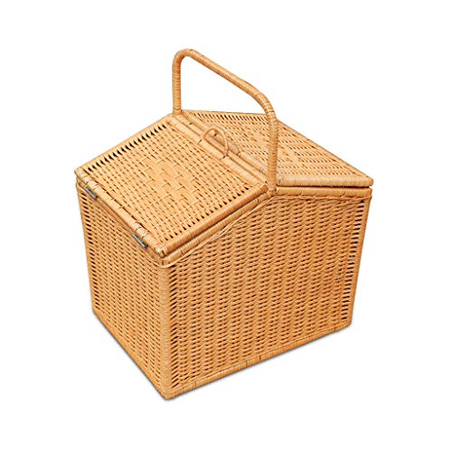 Home Garden Outdoors Picnic Baskets Handmade Natural Plant Rattan Dining Basket with Lid Handle Basket Shopping Storage Gift Delivery Baskets Storage Boxes Chests Patio Lawn Tables Picnic Baskets