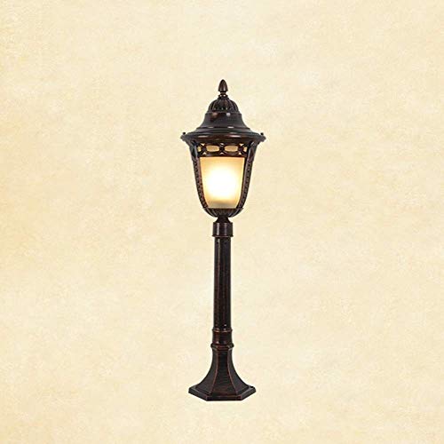 Hurffue IP54 Retro Outdoor Post Light Garden Decor Glass Pole Pillar Lantern Fence Landscape Community Street Exterior Column Lamp Waterproof Aluminum Rust Metal Lawn Table Lights Size  H128cm