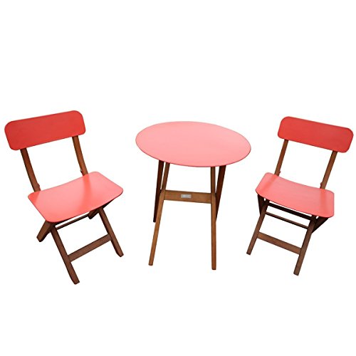 Abba Patio 3 Piece Eucalyptus Folding Cafe Bistro Set Outdoor Furniture Set With Round Table And Two Chairs Red