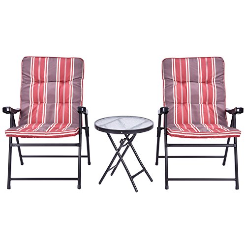 Giantex Patio 3 Pcs Outdoor Folding Chairs Table Set Furniture Garden With Cushions