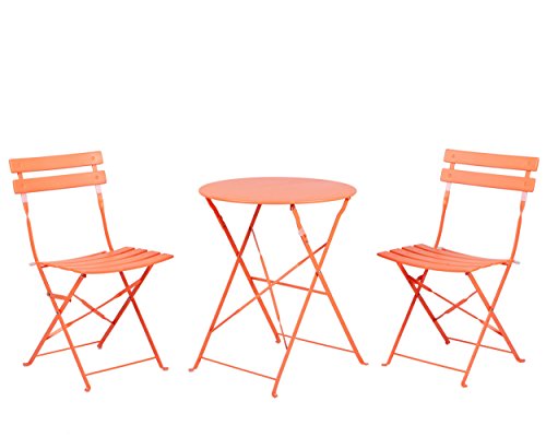 Grand Patio Outdoor Balcony Folding Steel Bistro Furniture Sets Foldable Table And Chairs Macaron Orange