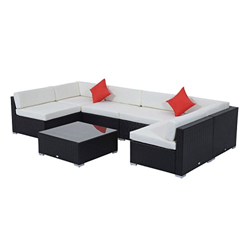 Premiem Product Rattan Furniture Set 7 PCS Sofa Garden Outdoor Patio PE Wicker Cushioned Lawn