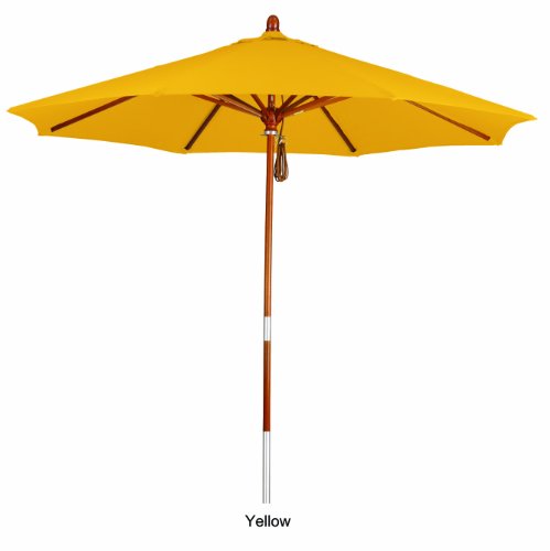 Phat Tommy Pacifica Fabric Marenti Wood Market Patio Umbrella for Home Restaurant Deck or Cafe 9 Yellow