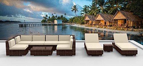 Urban Furnishingnet - Brown Series 10a Modern Outdoor Backyard Wicker Rattan Patio Furniture Sofa Sectional Couch Set