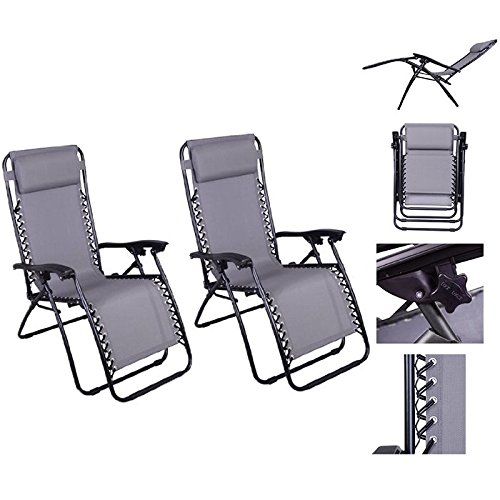 Magshion Furniture Lounge Chair Recliner Patio Pool Beach outdoor Chair Set of 2 Gray