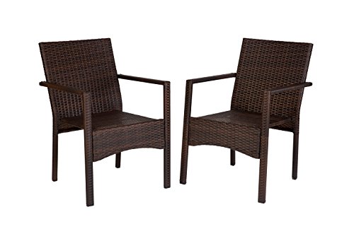 Set of 2 Rattan Armchairs Indoor or Outdoor by Trademark Innovations Brown