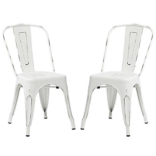 VIVA HOME Distressed Stackable Metal Dining Chair IndoorOutdoor Chair Set of 2 White
