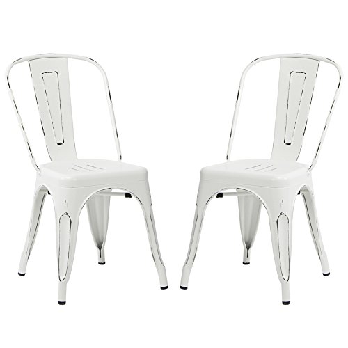 VIVA HOME Distressed Stackable Metal Dining Chair IndoorOutdoor Chair Set of 2 White