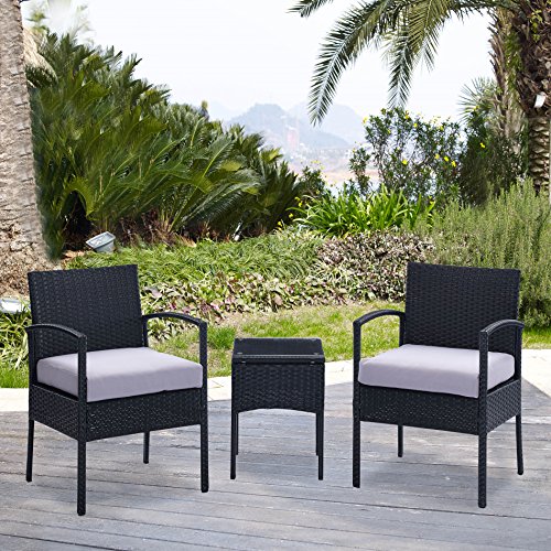 3pcs White Cushioned Compact Outdoorindoor Patio Garden Lawn Furniture Pe Rattan Wicker Sofa Set Black