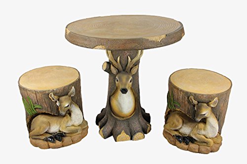 Four Seasons Home 3 Piece DeerFawn in Tree Table and Chair Novelty Garden Patio Furniture Set