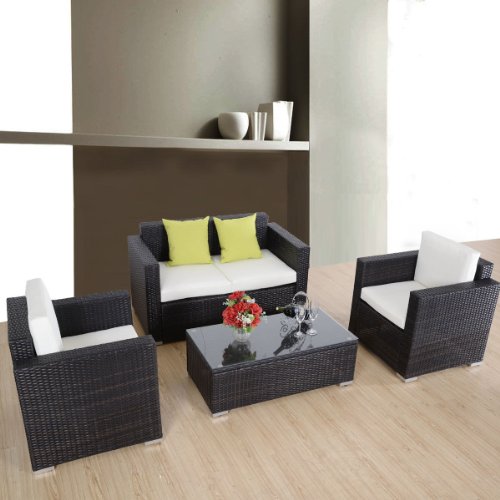 Goplus 4 Pc Outdoor Rattan Sofa Wicker Sectional Garden Patio Furniture Set Wcushions brown