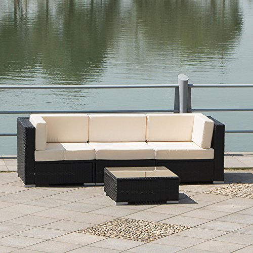 Sliverylake 4 Pcs Sofa Rattan Wicker Sectional Garden Patio Furniture Set