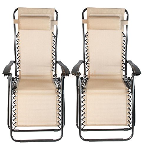 FCH 2-PACK Folding Adjustable Zero Gravity Recliner Chair Outdoor Lounge Patio Pool Beach Yard Chair With cup holderUtility Tray TAN