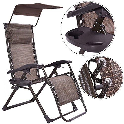 Foldable Zero Gravity Chair Lounge Patio Outdoor Yard Recliner w SunshadeTray