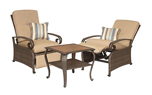 Lake Como Combo Two Patio Recliners and Side Table Khaki Tan by La-Z-Boy Outdoor