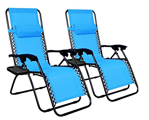 Odaof Zero Gravity Chair Recliner Outdoor Patio Lounge Chair W Cup Holder 2 Pack Light Blue