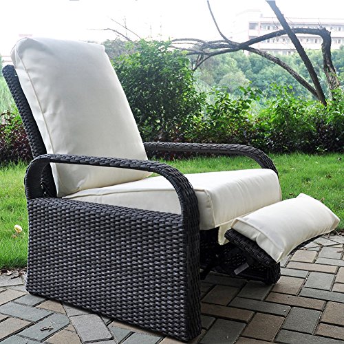 Outdoor Resin Wicker Patio Recliner Chair with Cushions ART TO REAL Patio Furniture Auto Adjustable Rattan Sofa UVFadeWaterSweatRust Resistant Easy to Assemble