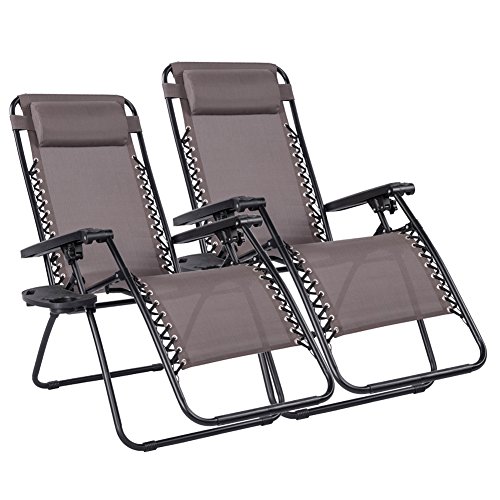 Sundale Outdoor Patio Zero Gravity Recliner Chair With Cup Holder 2 Pack Brown