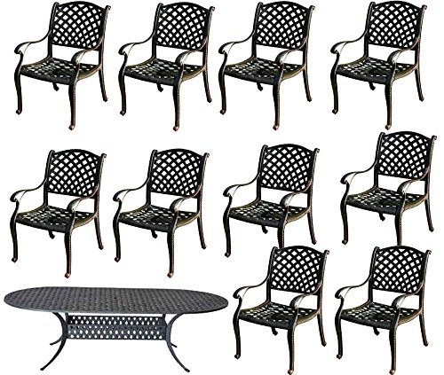 11 Pc Dining Set Cast Aluminum Patio Furniture 10 Nassau Chairs 1 42x102 Oval Table