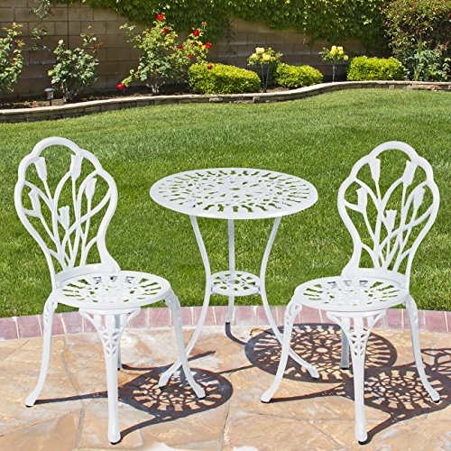 Best Choiceproducts Outdoor Patio Furniture Tulip Design Cast Aluminum Bistro Set In White