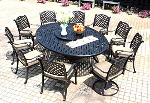 Cast Aluminum Dining Set 12 Piece Outdoor Patio Furniture Nassau 70x100 Table Antique Bronze Desert