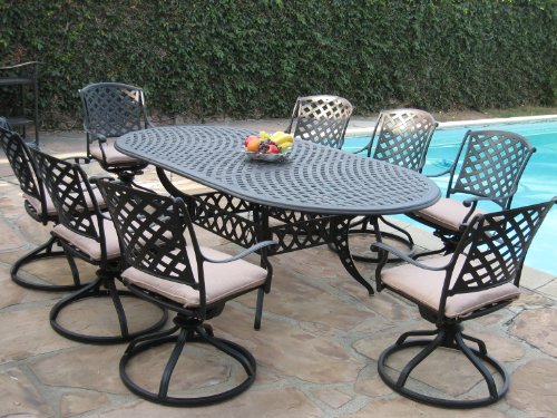 Cast Aluminum Outdoor Patio Furniture 9 Piece Expandable Dining Set Ds-09klss260180t All Swivel Rockers Cbm1290