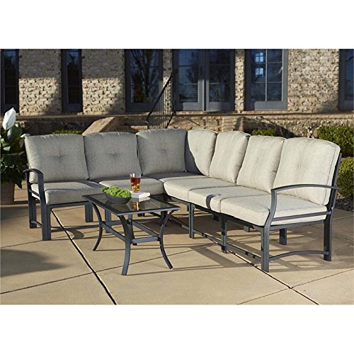 Cosco Outdoor 7 Piece Serene Ridge Aluminum Sofa Sectional Patio Furniture Set With Cushions And Coffee Table
