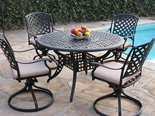 Kawaii Collection Cast Aluminum Outdoor Patio Furniture 5 Piece Dining Set With 4 Swivel Rockers Mlv120t Cbm1290