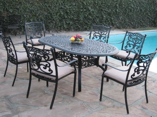 Outdoor Patio Furniture 7 Piece Aluminum Dining Set With 6 Arm Chairs Ds-sa01-4272t
