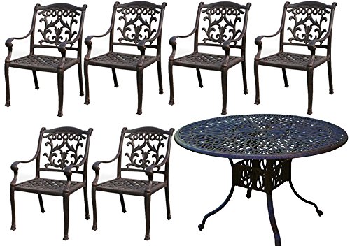 Patio Set 7 Piece Flamingo Cast Aluminum Outdoor Furniture 60 Round Table