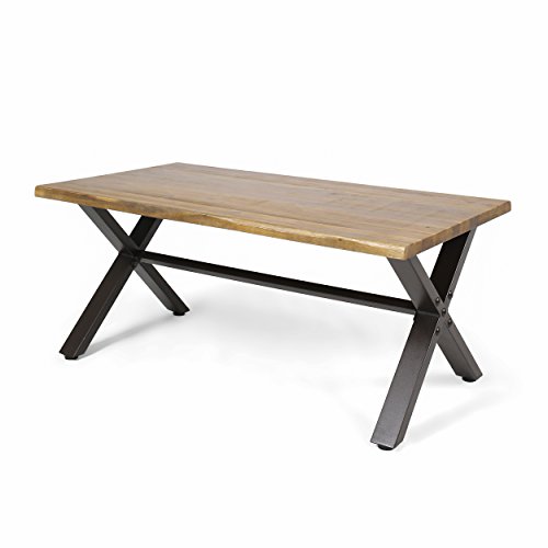 Christopher Knight Home 304396 Ishtar Outdoor Acacia Wood Coffee Table Teak FinishRustic Metal