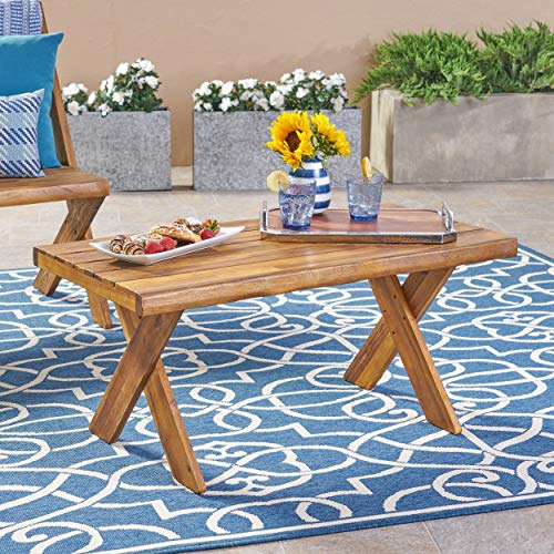 Christopher Knight Home 304412 Irene Outdoor Acacia Wood Coffee Table Sandblast Teak Finish Renewed