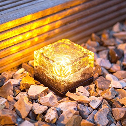 EONSMN Solar Ice Cube Light Waterproof Frosted Glass Brick Rock Lamp In-ground Buried Light for Outdoor Path Garden Square Warm White