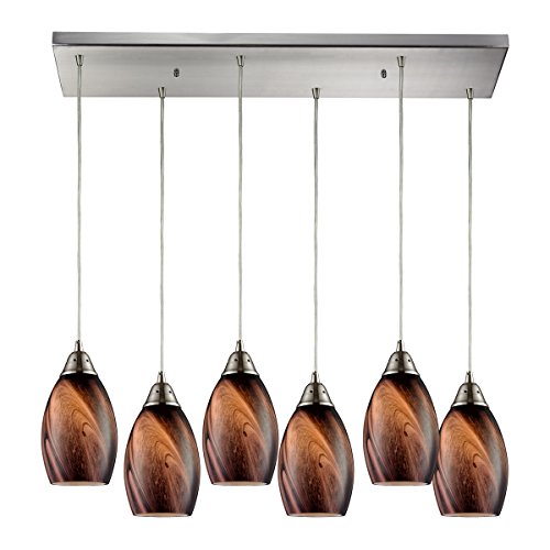 Elk 311336RC-RCK 30 by 6-Inch Formations 6-Light Pendant with Rockslide Glass Shade Satin Nickel Finish