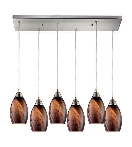 Pendants 6 Light With Satin Nickel Finish Rockslide Glass Medium Base 30 inch 600 Watts - World of Lamp