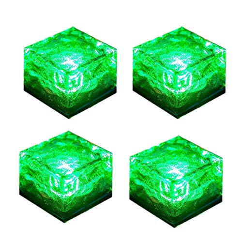 WONFAST 4Packs LED Solar Glass Ice Cube Lights Waterproof Frosted Glass Brick Rock Lamp Outdoor Solar Garden Light for Path Yard Garden Lawn Driveway Decoration Green