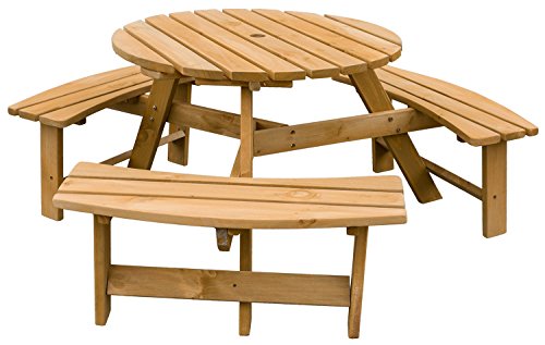 Merax Six People Leisure Garden Picnic Table Pine Wood New Design Natural Yellow Stained Color